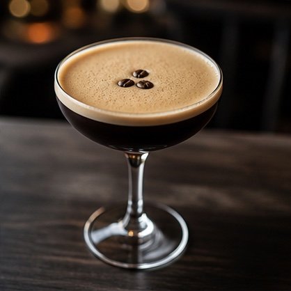 Espresso martini with a smooth crema and coffee beans